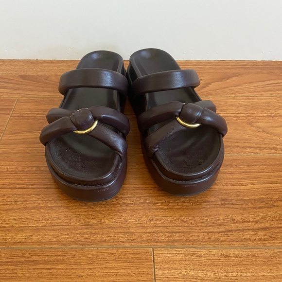 Dries Van Noten Leather Burgundy Brown Platform Flat Sandals Size 36.5 - Picture 2 of 8